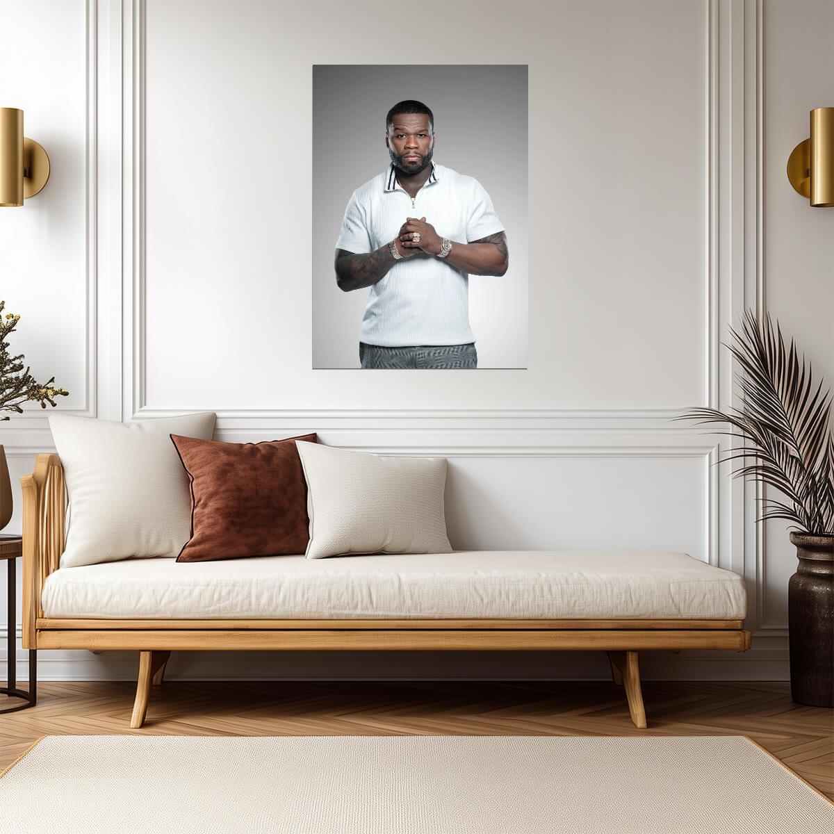 50 Cent Modern Studio Portrait | White Shirt Poster | Hip Hop Star Wall Art - Music Poster