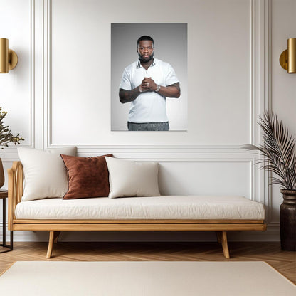 50 Cent Modern Studio Portrait | White Shirt Poster | Hip Hop Star Wall Art - Music Poster