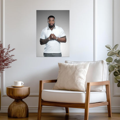 50 Cent Modern Studio Portrait | White Shirt Poster | Hip Hop Star Wall Art - Music Poster