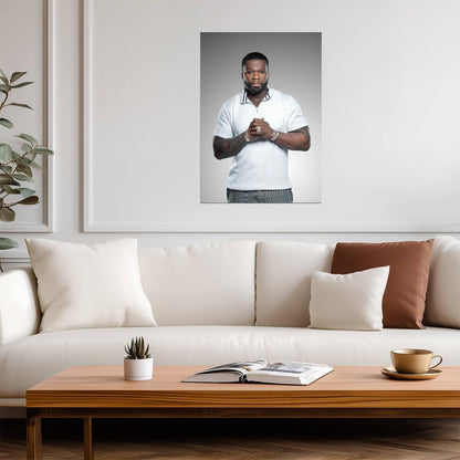 50 Cent Modern Studio Portrait | White Shirt Poster | Hip Hop Star Wall Art - Music Poster