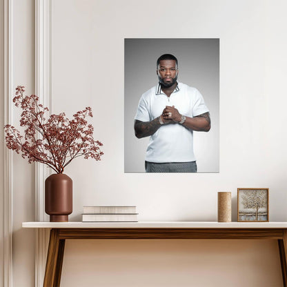 50 Cent Modern Studio Portrait | White Shirt Poster | Hip Hop Star Wall Art - Music Poster