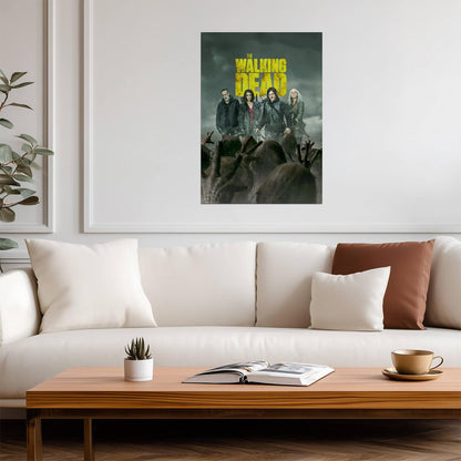 The Walking Dead Yellow Logo | Daryl Maggie & Negan with Zombie Hands | Horror Series Poster - Movies & TV Poster