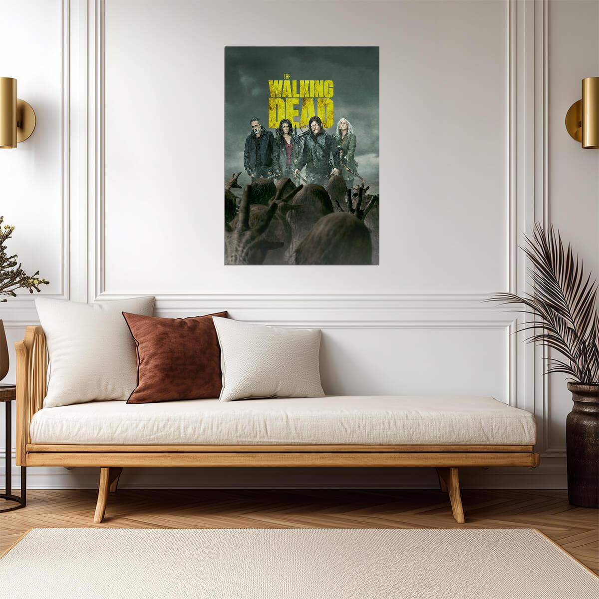 The Walking Dead Yellow Logo | Daryl Maggie & Negan with Zombie Hands | Horror Series Poster - Movies & TV Poster
