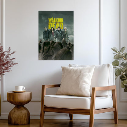 The Walking Dead Yellow Logo | Daryl Maggie & Negan with Zombie Hands | Horror Series Poster - Movies & TV Poster