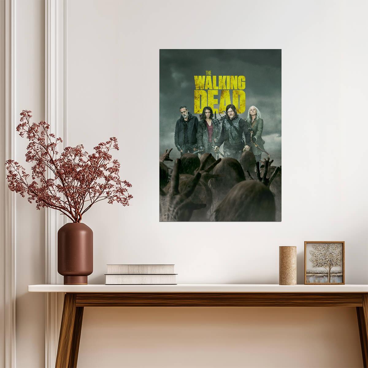 The Walking Dead Yellow Logo | Daryl Maggie & Negan with Zombie Hands | Horror Series Poster - Movies & TV Poster