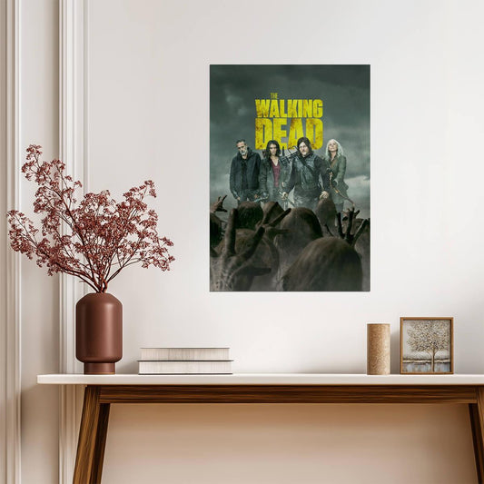 The Walking Dead Yellow Logo | Daryl Maggie & Negan with Zombie Hands | Horror Series Poster - Movies & TV Poster