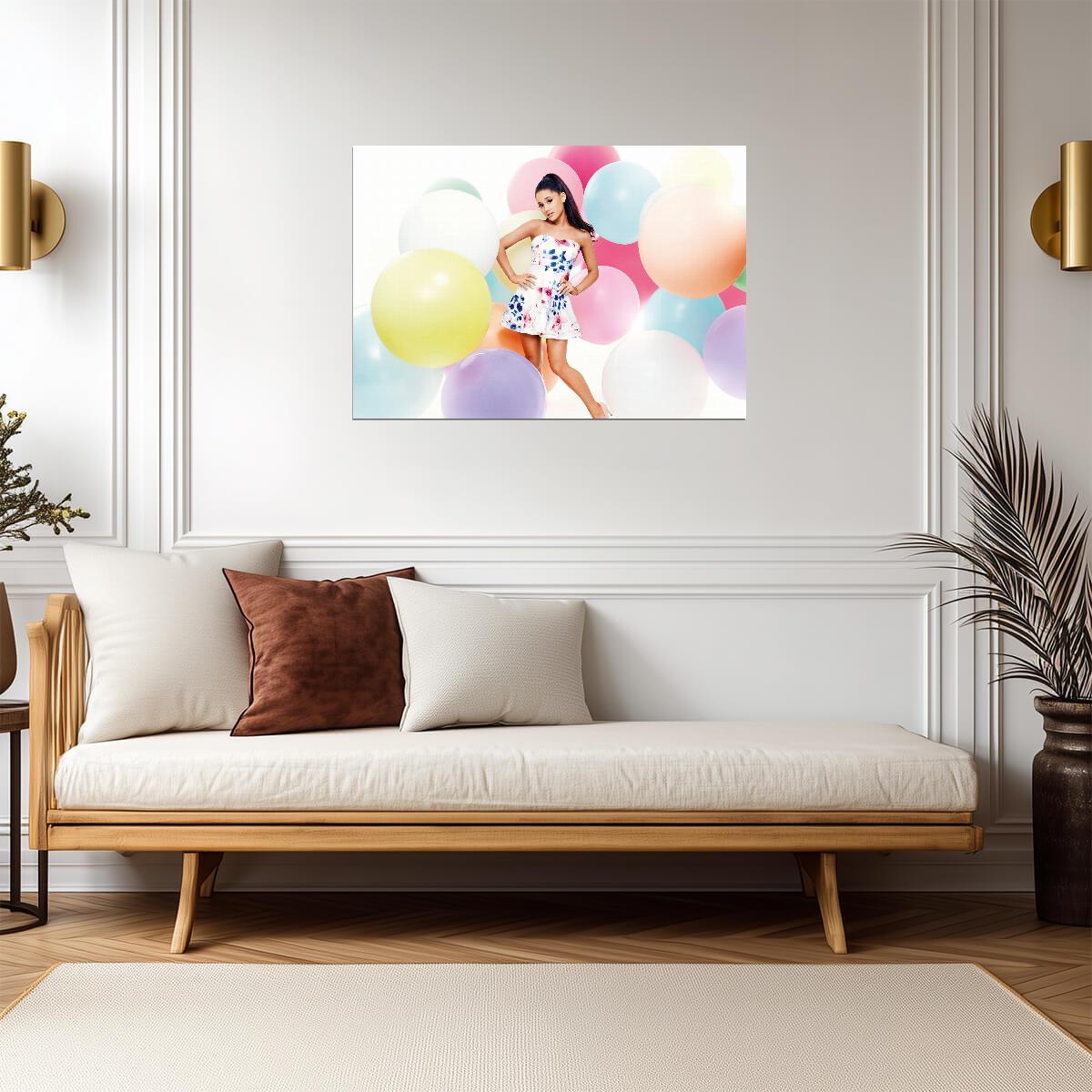 Ariana Grande with Colorful Balloons | Floral Dress Photoshoot Poster | Pop Star Wall Art - Music Poster