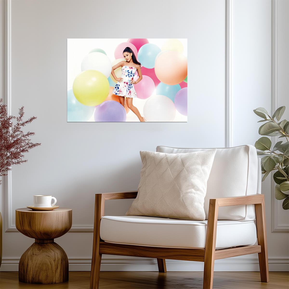 Ariana Grande with Colorful Balloons | Floral Dress Photoshoot Poster | Pop Star Wall Art - Music Poster
