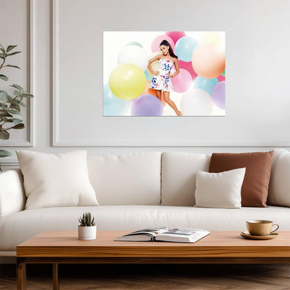 Ariana Grande with Colorful Balloons | Floral Dress Photoshoot Poster | Pop Star Wall Art - Music Poster