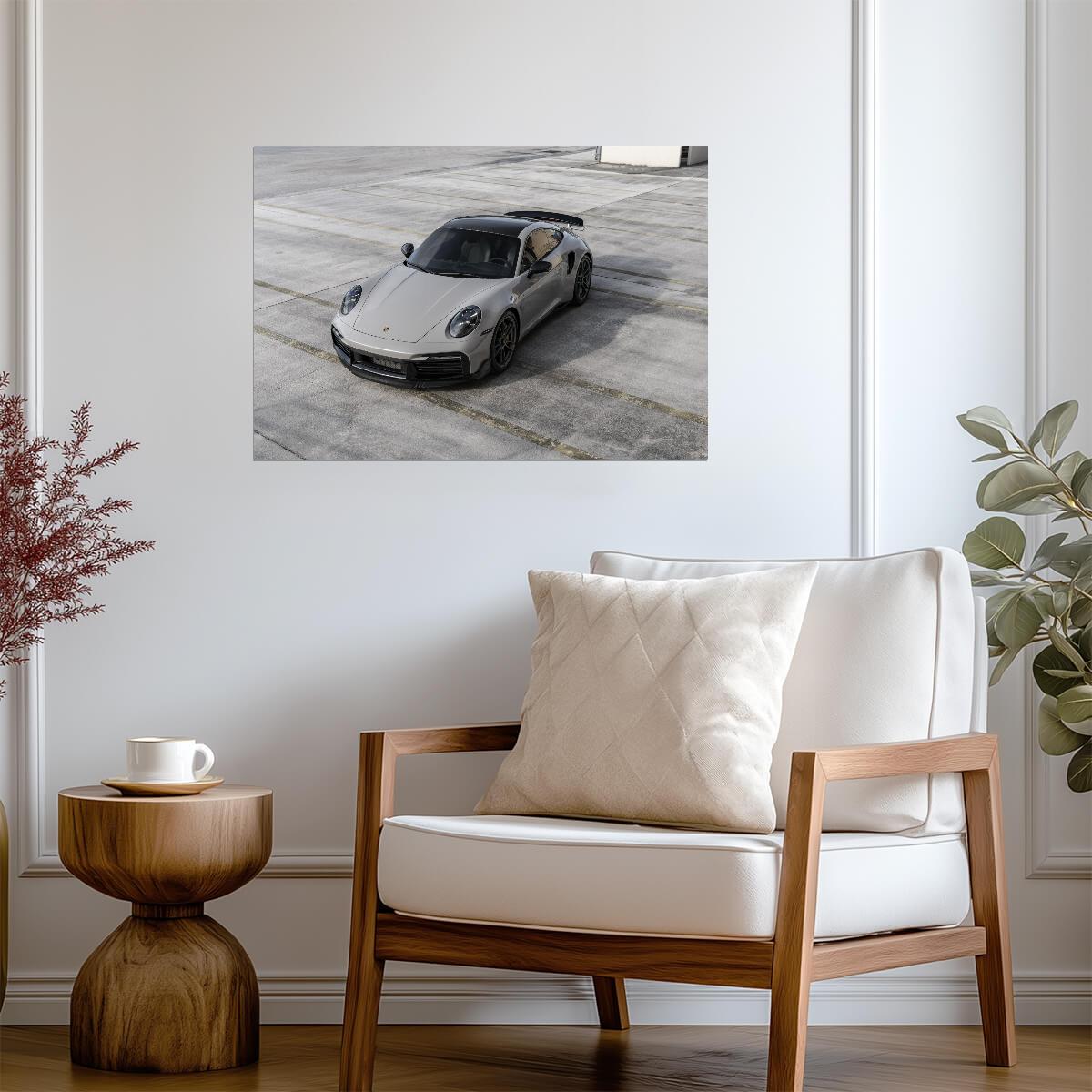 Porsche 911 Turbo S (992) | German Supercar Poster | Grey Modern Sports Car Art - Cars Poster