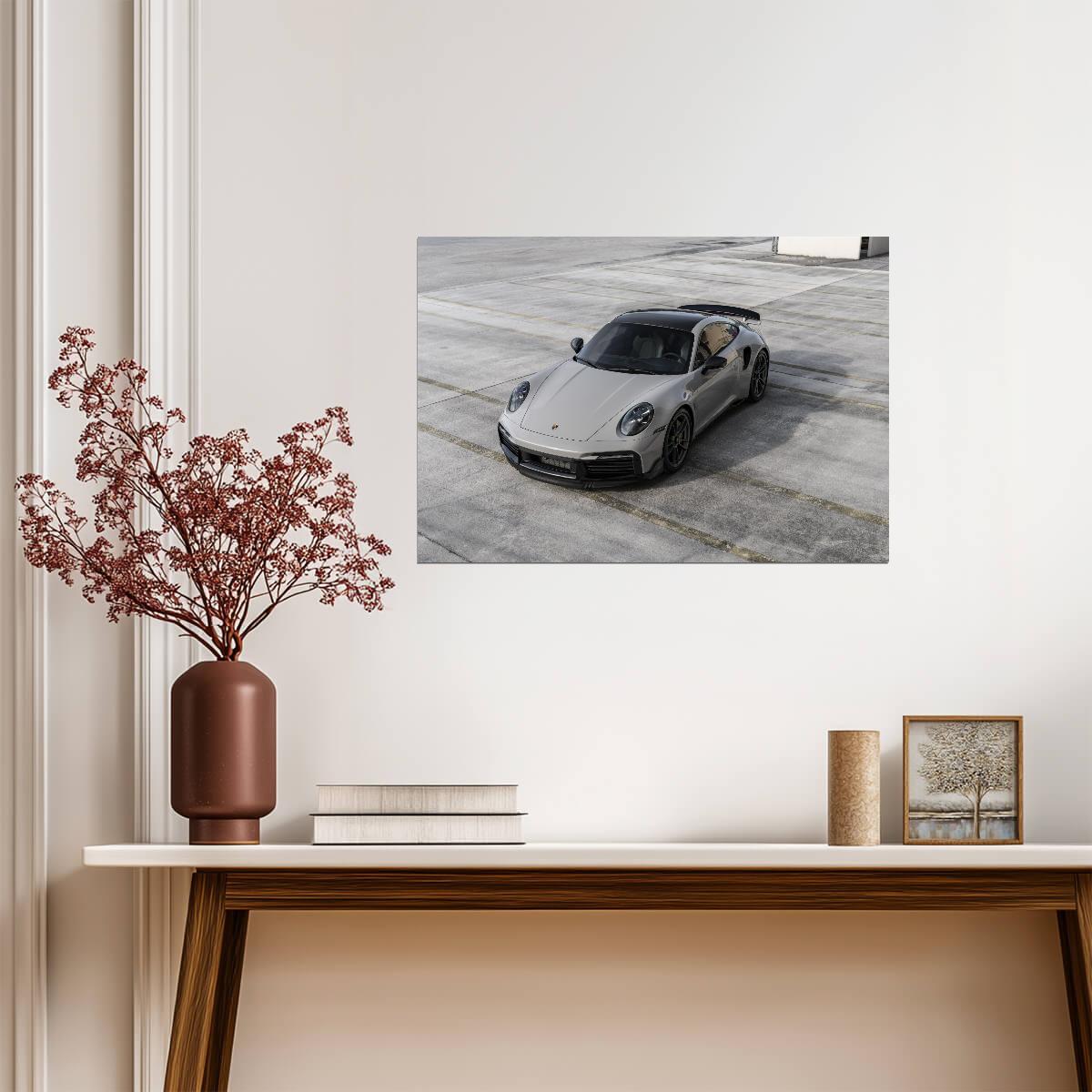 Porsche 911 Turbo S (992) | German Supercar Poster | Grey Modern Sports Car Art - Cars Poster