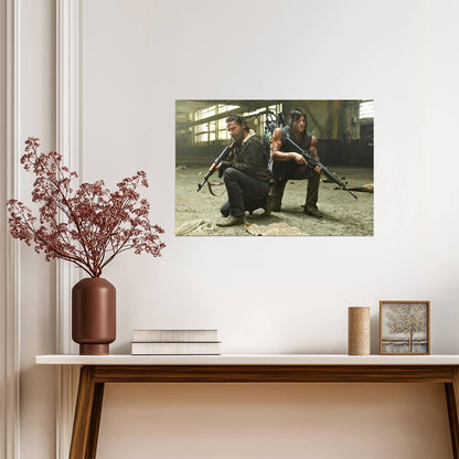 The Walking Dead Rick Grimes & Daryl Dixon | Crouching with Weapons | Action Horror Poster - Movies & TV Poster