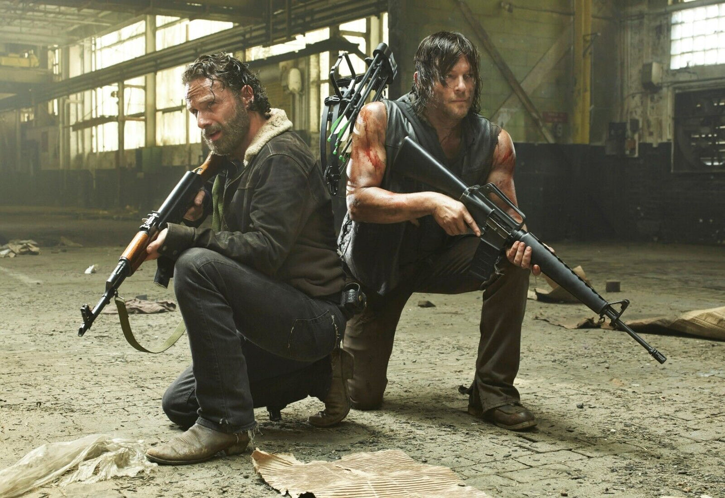 The Walking Dead Rick Grimes & Daryl Dixon | Crouching with Weapons | Action Horror Poster - Movies & TV Poster