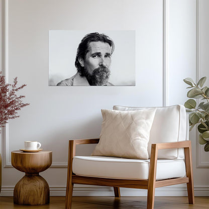 Christian Bale Black and White Portrait | Dramatic Actor Photo | Monochrome Wall Art Poster - Celebrities Poster