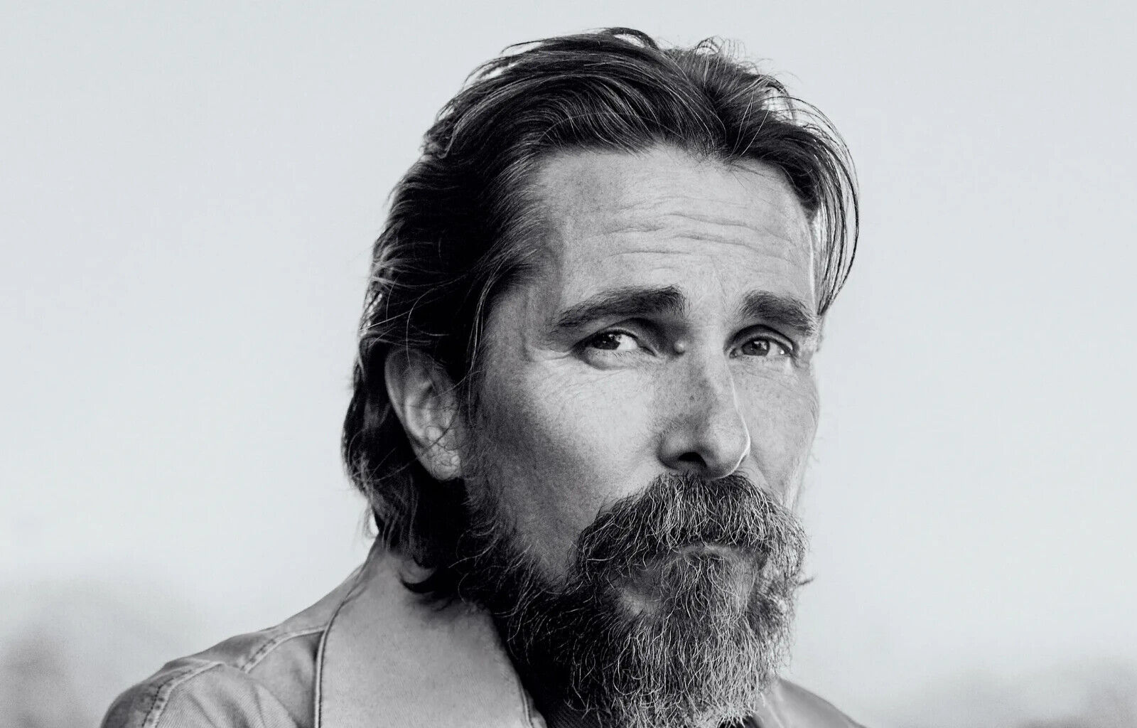 Christian Bale Black and White Portrait | Dramatic Actor Photo | Monochrome Wall Art Poster - Celebrities Poster
