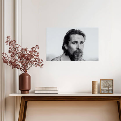 Christian Bale Black and White Portrait | Dramatic Actor Photo | Monochrome Wall Art Poster - Celebrities Poster