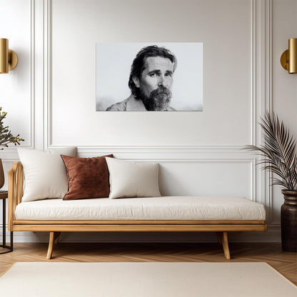Christian Bale Black and White Portrait | Dramatic Actor Photo | Monochrome Wall Art Poster - Celebrities Poster
