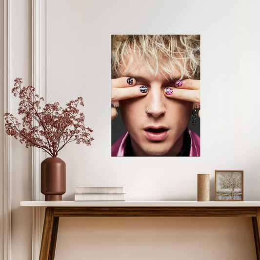 Machine Gun Kelly Covering Eyes | Pink Leopard Nail Art | Alternative Rock Poster - Music Poster
