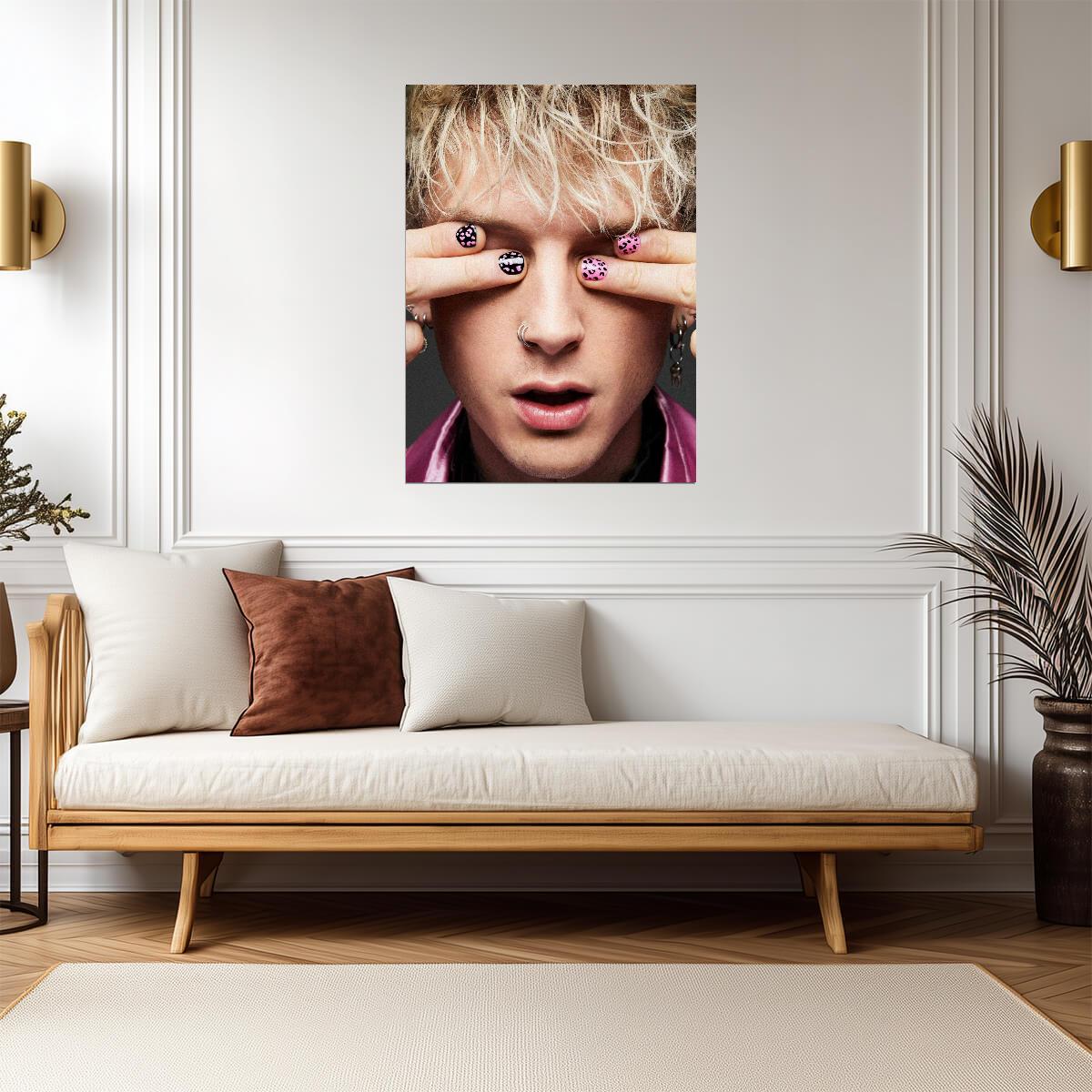 Machine Gun Kelly Covering Eyes | Pink Leopard Nail Art | Alternative Rock Poster - Music Poster