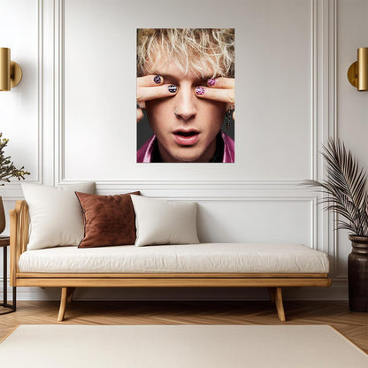 Machine Gun Kelly Covering Eyes | Pink Leopard Nail Art | Alternative Rock Poster - Music Poster