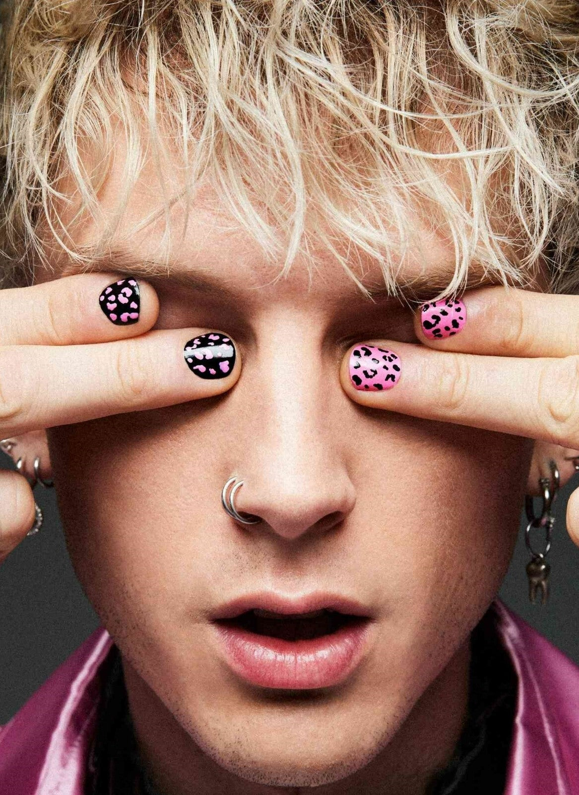 Machine Gun Kelly Covering Eyes | Pink Leopard Nail Art | Alternative Rock Poster - Music Poster