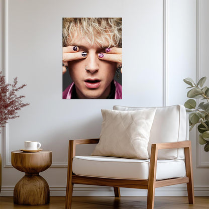 Machine Gun Kelly Covering Eyes | Pink Leopard Nail Art | Alternative Rock Poster - Music Poster