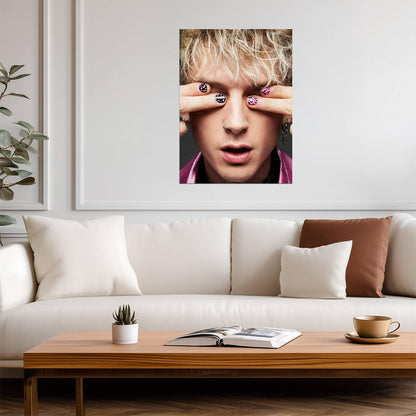 Machine Gun Kelly Covering Eyes | Pink Leopard Nail Art | Alternative Rock Poster - Music Poster