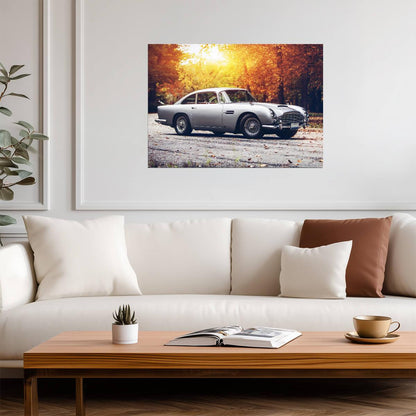 Aston Martin DB5 | Classic British Sports Car Poster | Vintage James Bond Car in Autumn - Cars Poster