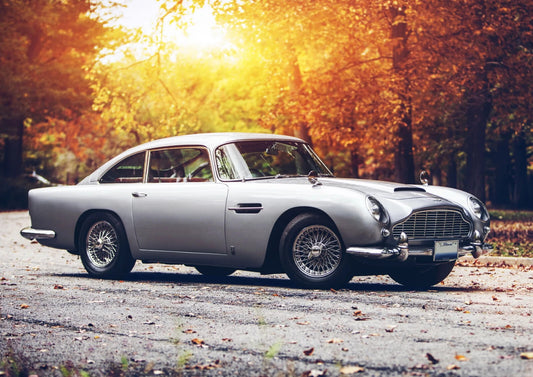 Aston Martin DB5 | Classic British Sports Car Poster | Vintage James Bond Car in Autumn - Cars Poster