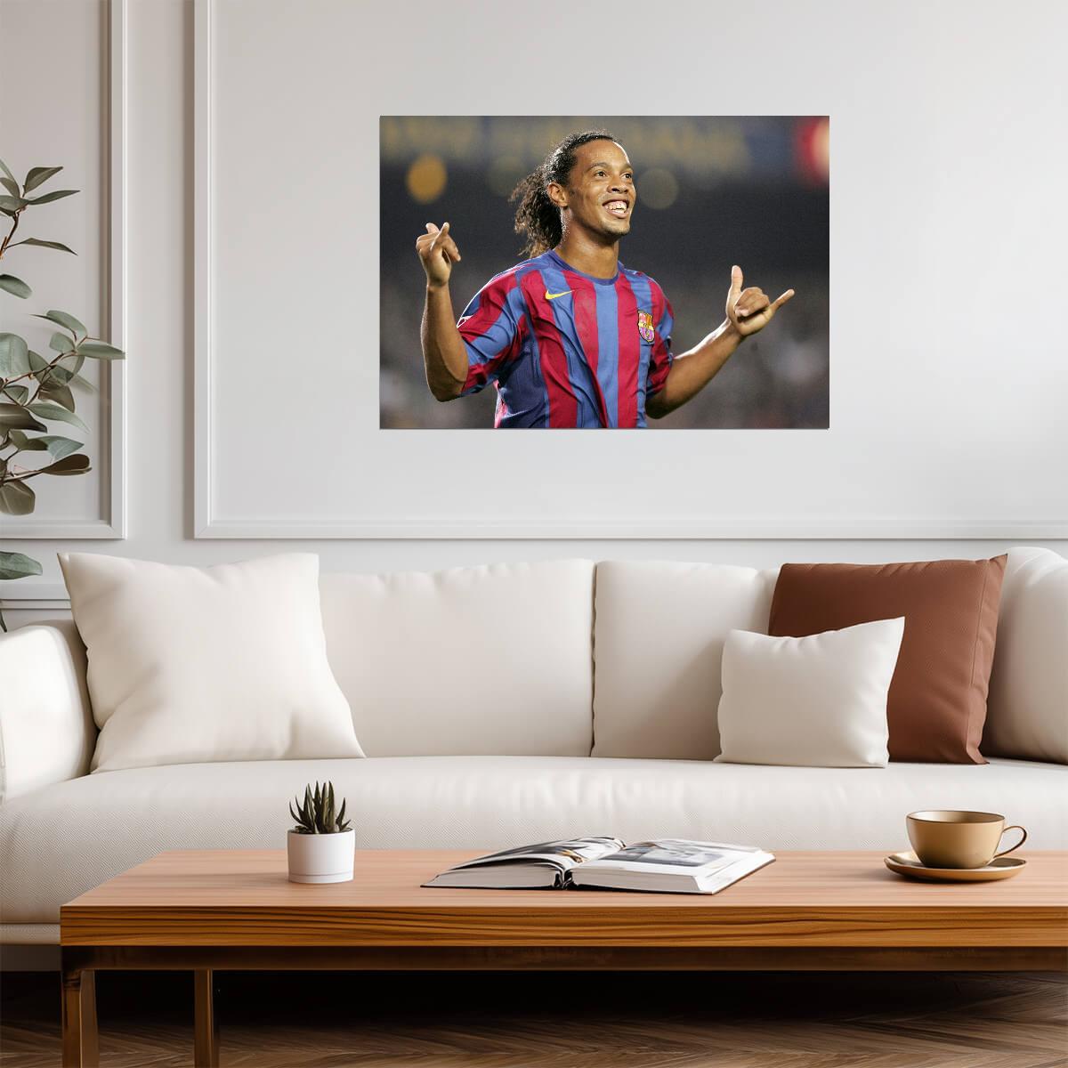 Ronaldinho Barcelona Smile | Soccer Legend Poster | Sports Wall Art - Sports Poster