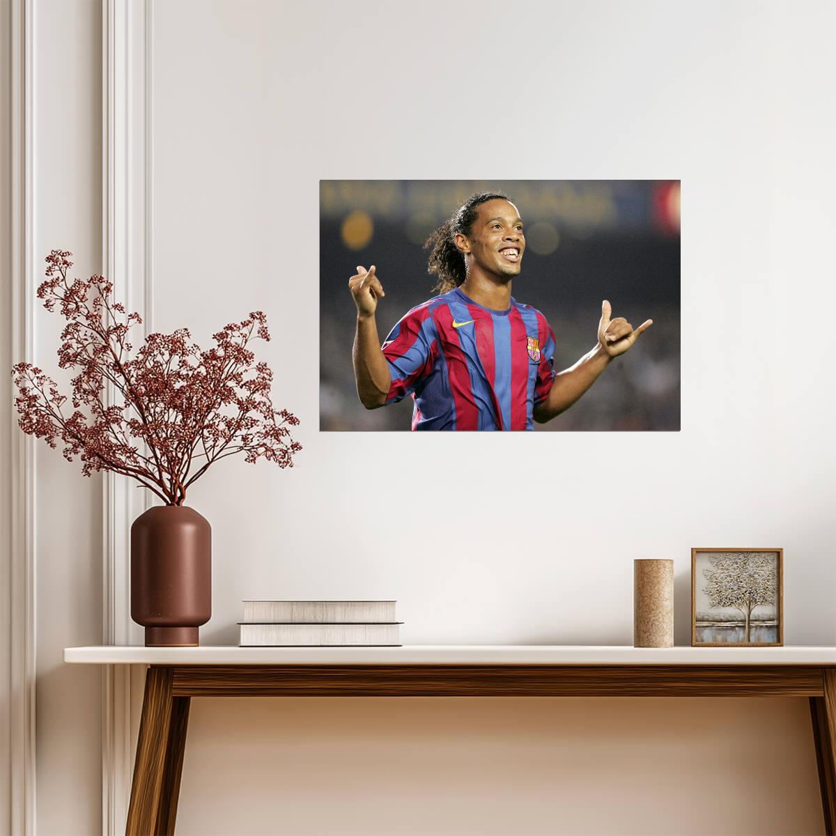 Ronaldinho Barcelona Smile | Soccer Legend Poster | Sports Wall Art - Sports Poster