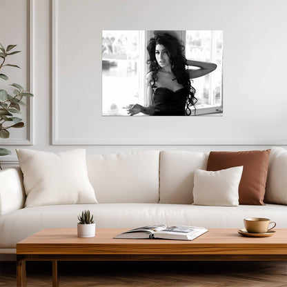Amy Winehouse Smoking Portrait | Black and White Poster | Vintage Music Legend Art - Music Poster