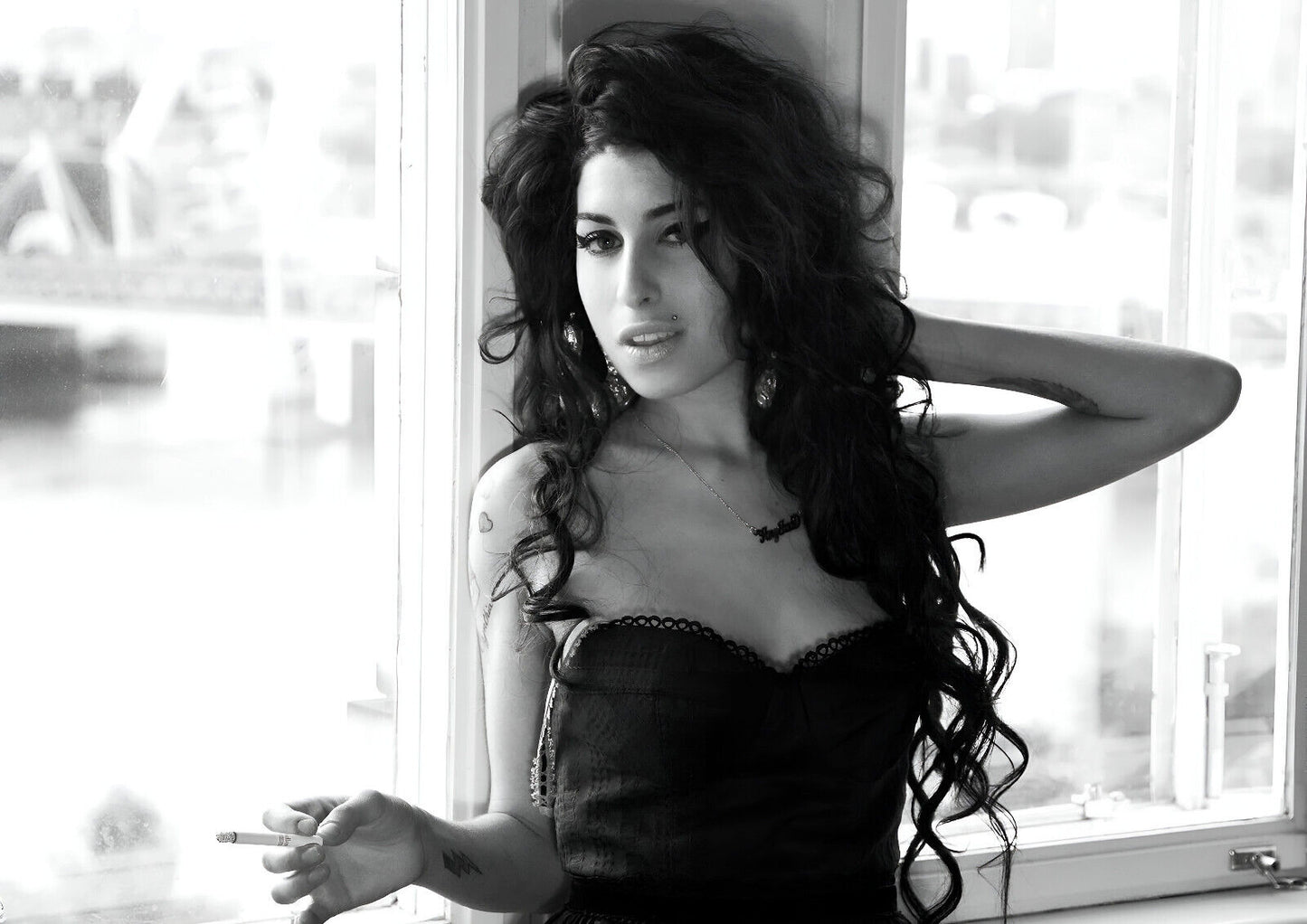 Amy Winehouse Smoking Portrait | Black and White Poster | Vintage Music Legend Art - Music Poster