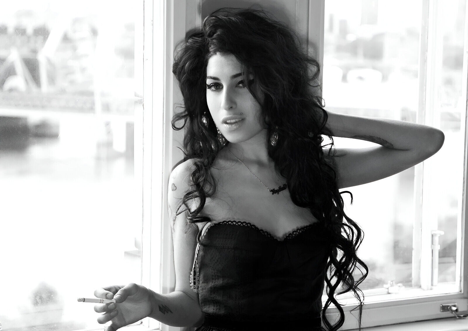Amy Winehouse Smoking Portrait | Black and White Poster | Vintage Music Legend Art - Music Poster