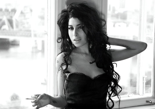 Amy Winehouse Smoking Portrait | Black and White Poster | Vintage Music Legend Art - Music Poster