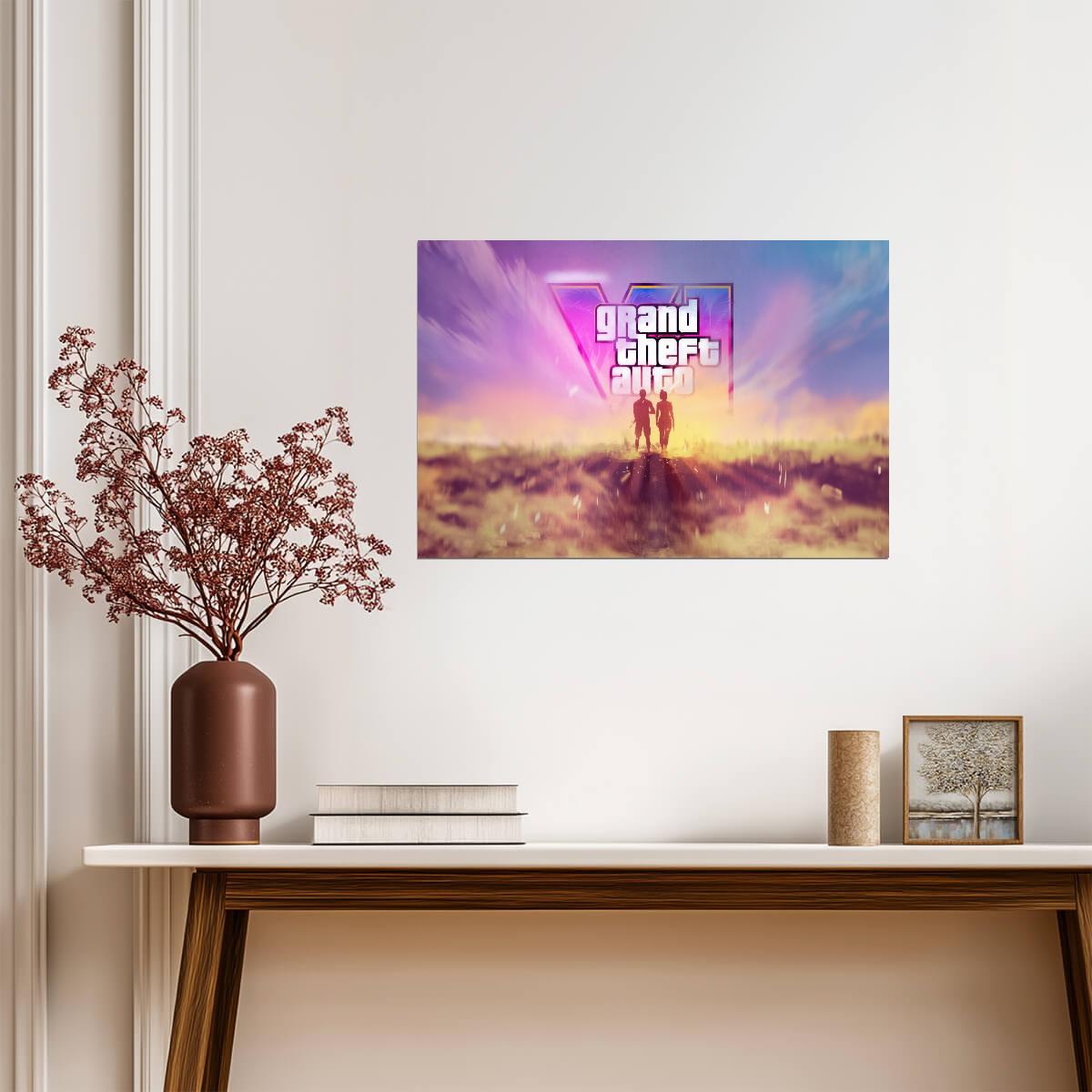 Grand Theft Auto VI Fan Logo Art Sunset | Vice City Inspired Poster | Action-Adventure Gift - Video Games Poster