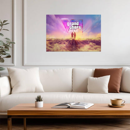 Grand Theft Auto VI Fan Logo Art Sunset | Vice City Inspired Poster | Action-Adventure Gift - Video Games Poster