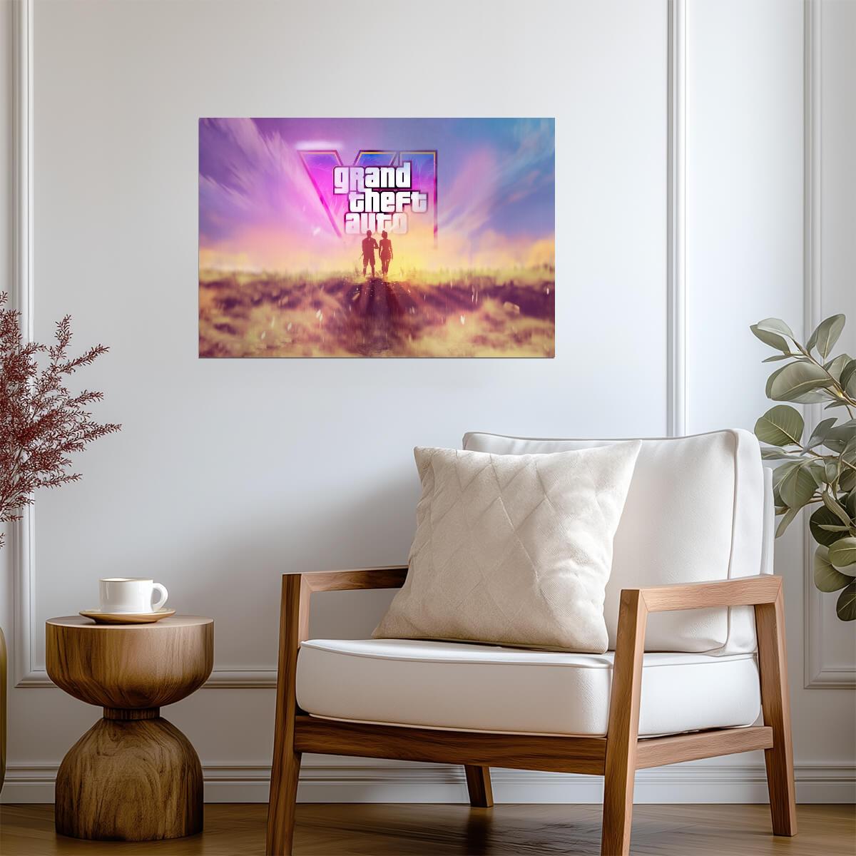 Grand Theft Auto VI Fan Logo Art Sunset | Vice City Inspired Poster | Action-Adventure Gift - Video Games Poster
