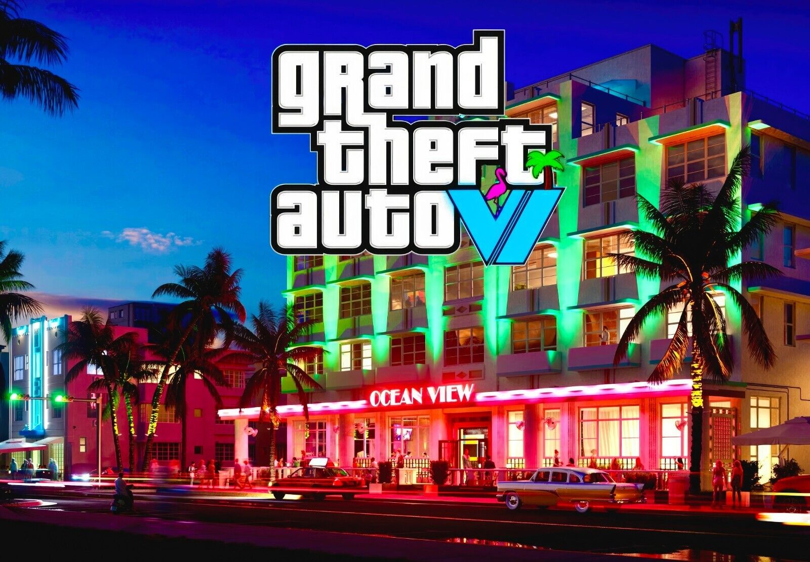 Grand Theft Auto VI Fan Art Ocean View Hotel | Vice City Neon Poster | Modern Gaming Wall Art - Video Games Poster