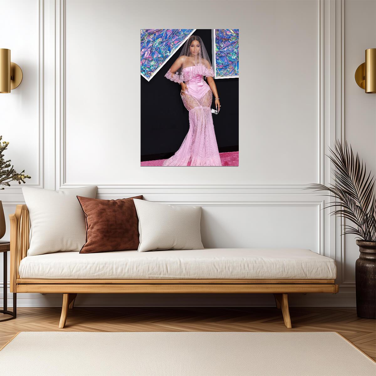 Nicki Minaj MTV VMAs Pink Dress | Bridal Veil Fashion Poster | Celebrity Red Carpet - Music Poster