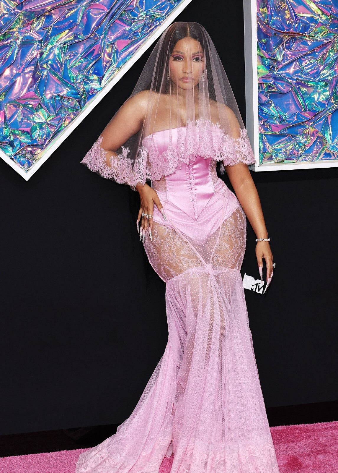 Nicki Minaj MTV VMAs Pink Dress | Bridal Veil Fashion Poster | Celebrity Red Carpet - Music Poster