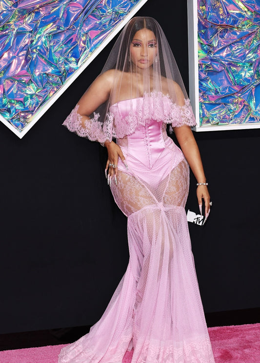 Nicki Minaj MTV VMAs Pink Dress | Bridal Veil Fashion Poster | Celebrity Red Carpet - Music Poster