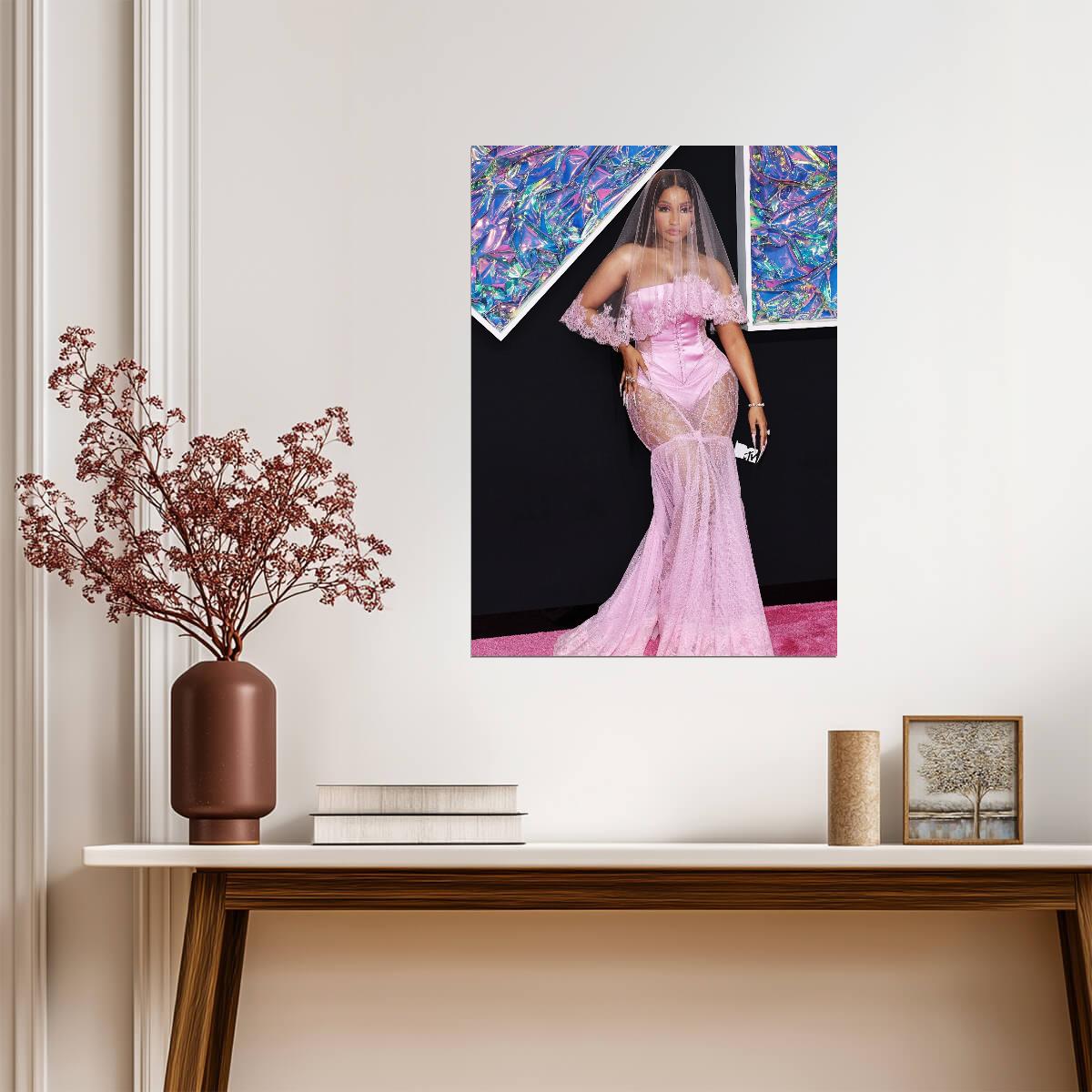 Nicki Minaj MTV VMAs Pink Dress | Bridal Veil Fashion Poster | Celebrity Red Carpet - Music Poster