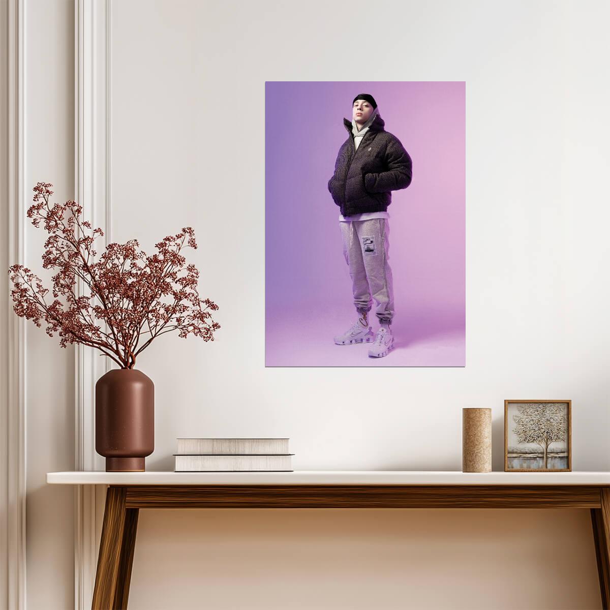 Central Cee Puffer Jacket Photoshoot | Purple Studio Portrait Poster | UK Rap Fashion Art - Music Poster