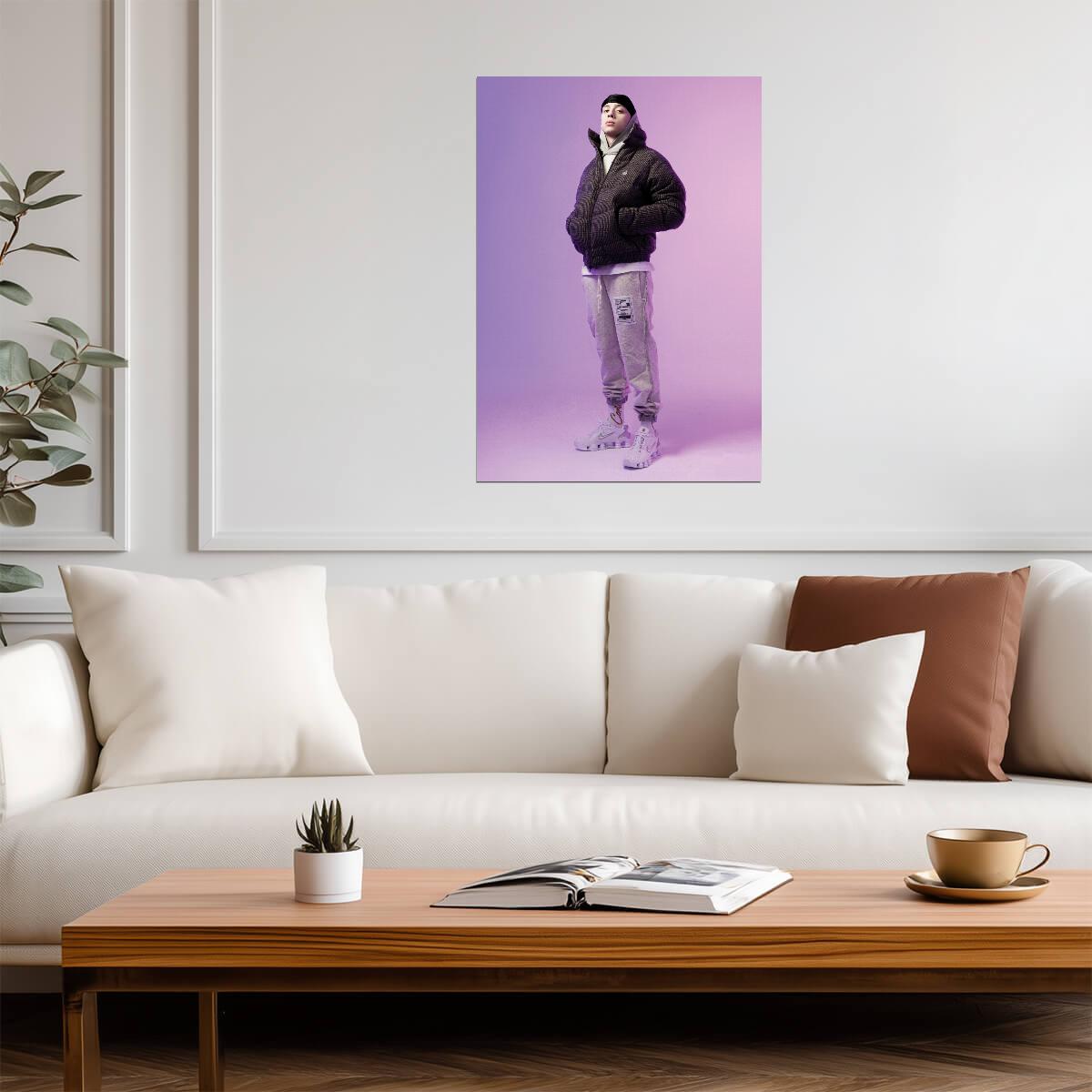 Central Cee Puffer Jacket Photoshoot | Purple Studio Portrait Poster | UK Rap Fashion Art - Music Poster