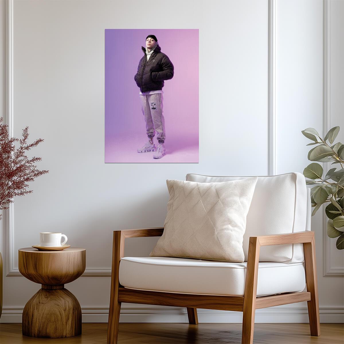 Central Cee Puffer Jacket Photoshoot | Purple Studio Portrait Poster | UK Rap Fashion Art - Music Poster