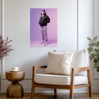 Central Cee Puffer Jacket Photoshoot | Purple Studio Portrait Poster | UK Rap Fashion Art - Music Poster