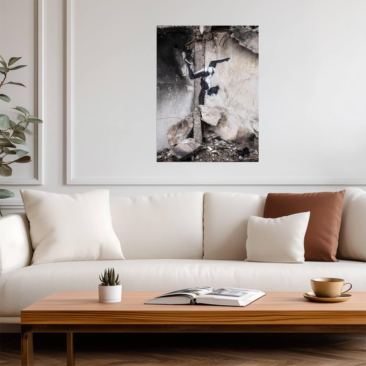 Banksy Gymnast in Borodyanka | Street Art Print | Modern Graffiti Wall Poster - Graphic & Art Poster