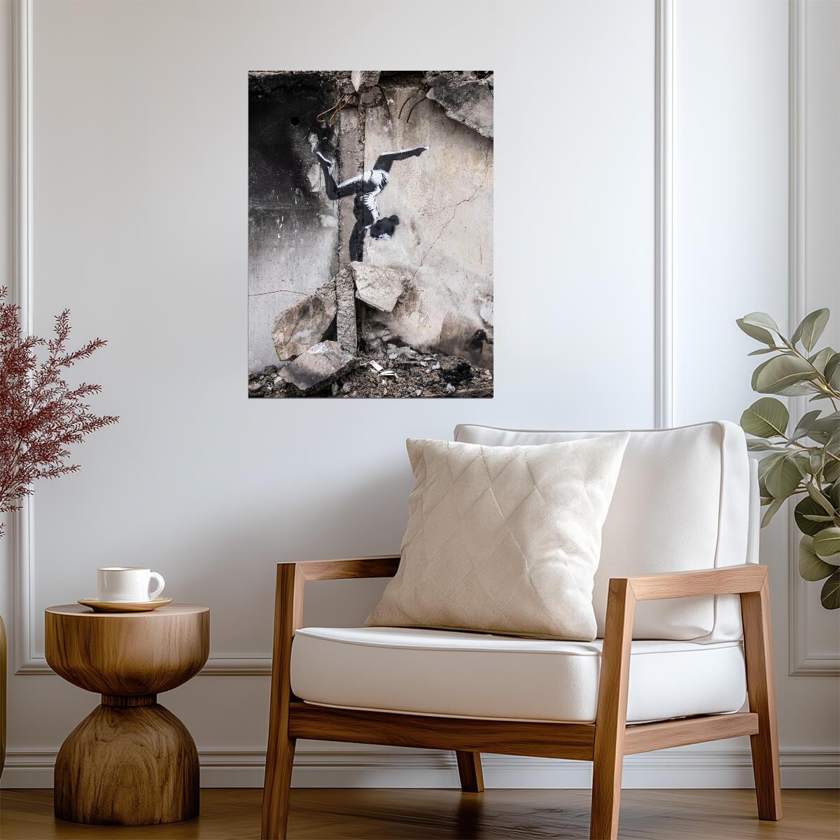 Banksy Gymnast in Borodyanka | Street Art Print | Modern Graffiti Wall Poster - Graphic & Art Poster