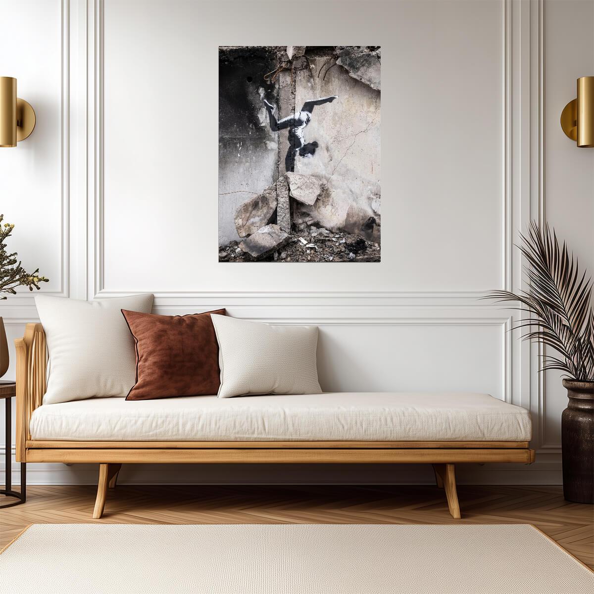 Banksy Gymnast in Borodyanka | Street Art Print | Modern Graffiti Wall Poster - Graphic & Art Poster